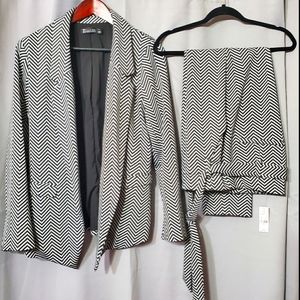 Black and white pant suite